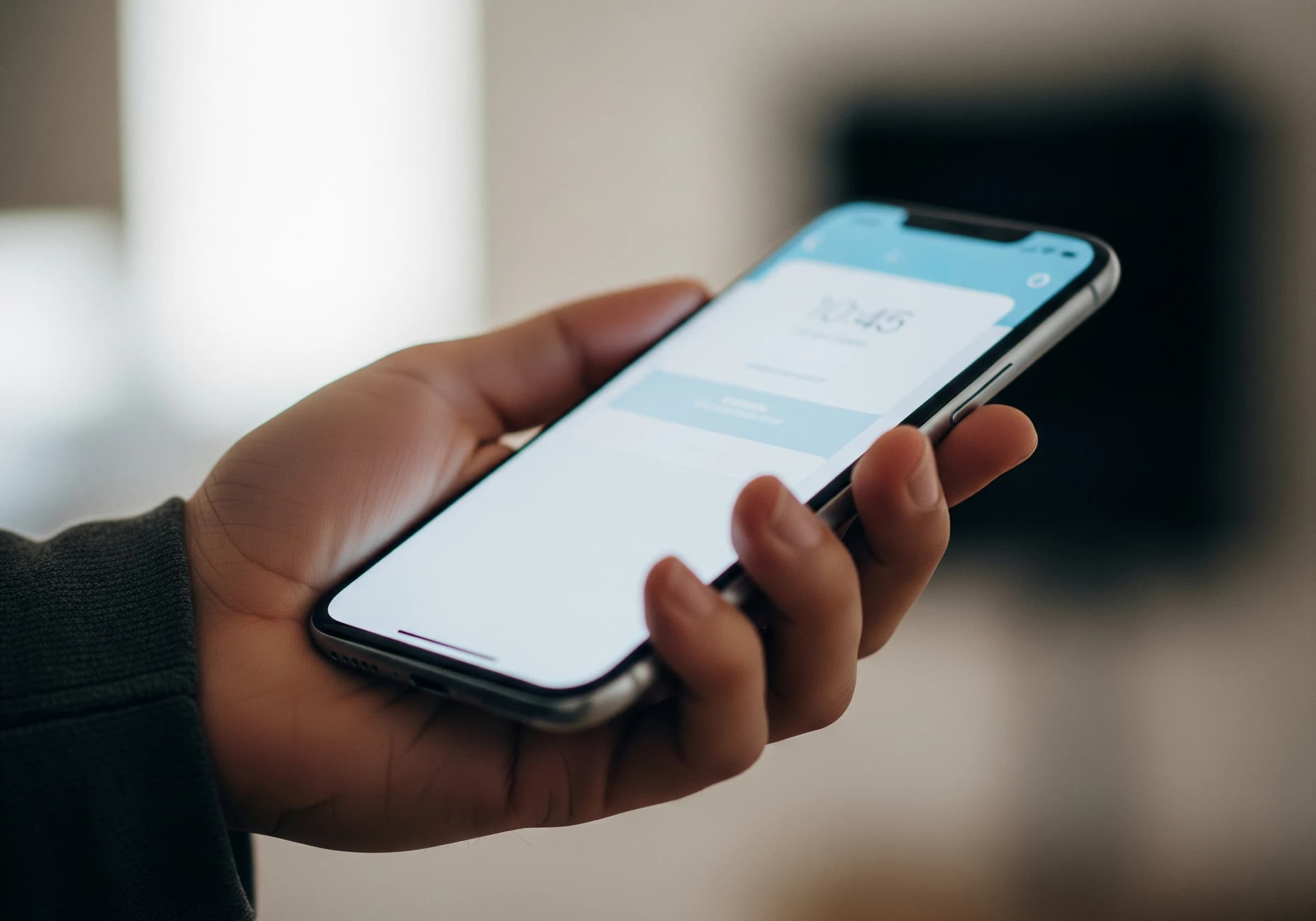 スマートフォンで報告を確認する手元